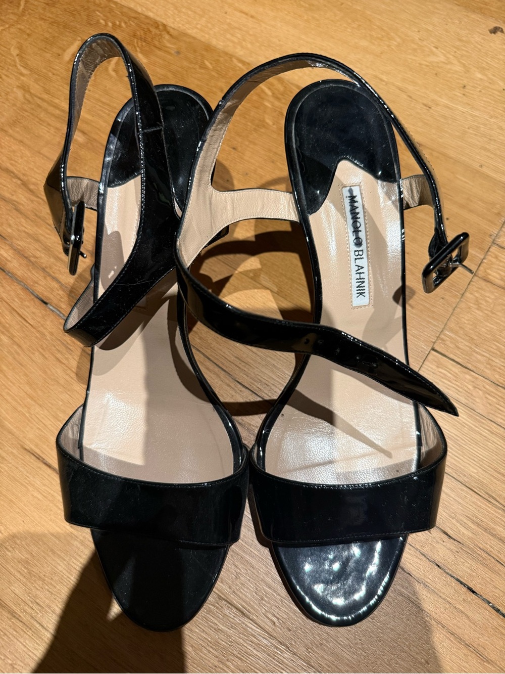 Manolo Blahnik Black Patent Leather Strappy sandals 42